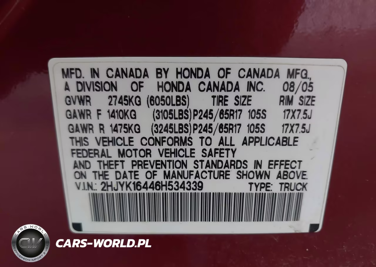 2006 Honda Ridgeline Rts VIN:2HJYK16446H534339 - 9
