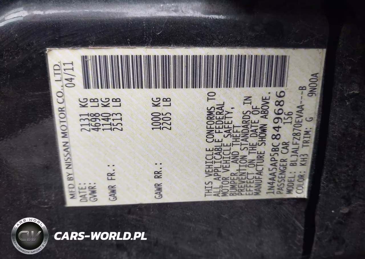2011 Nissan Maxima 3.5 Sv VIN:1N4AA5AP5BC849686 - 9