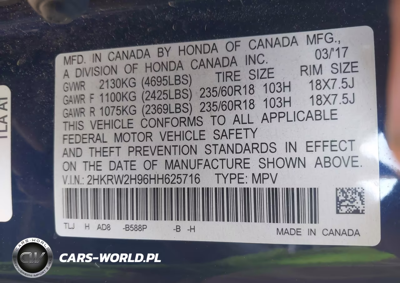 2017 Honda Cr-V Touring VIN:2HKRW2H96HH625716 - 9