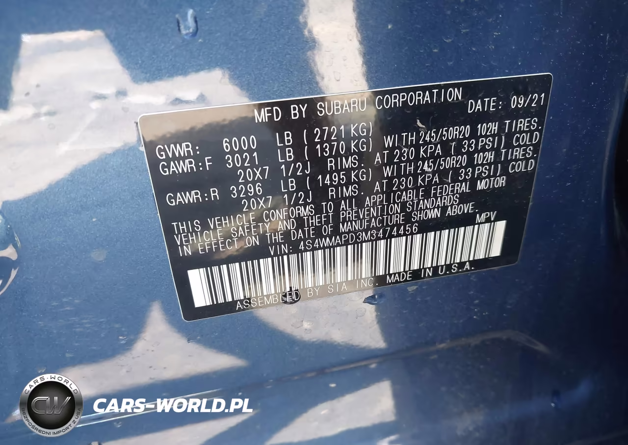 2021 Subaru Ascent Limited VIN:4S4WMAPD3M3474456 - 9
