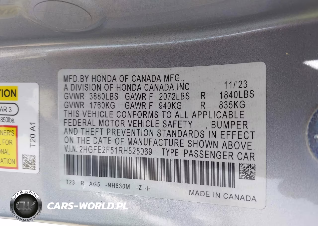 2024 Honda Civic Sport VIN:2HGFE2F51RH525069 - 9