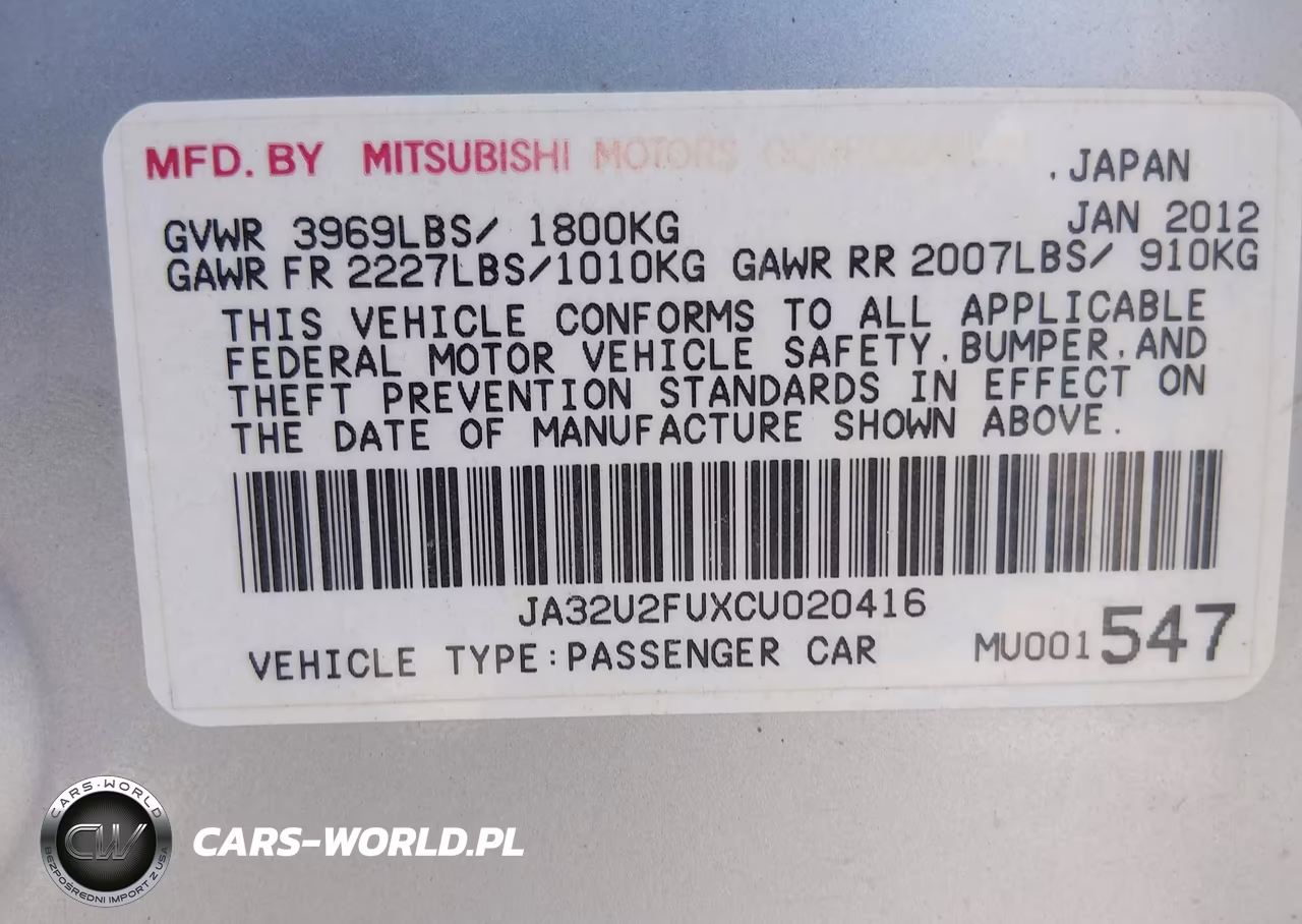 2012 Mitsubishi Lancer Es VIN:JA32U2FUXCU020416 - 9
