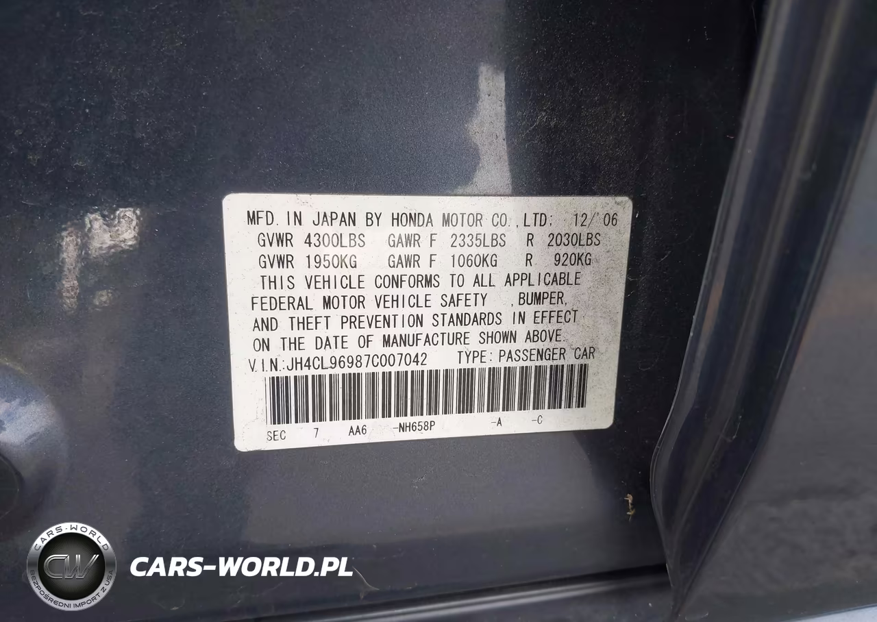 2007 Acura Tsx VIN:JH4CL96987C007042 - 9