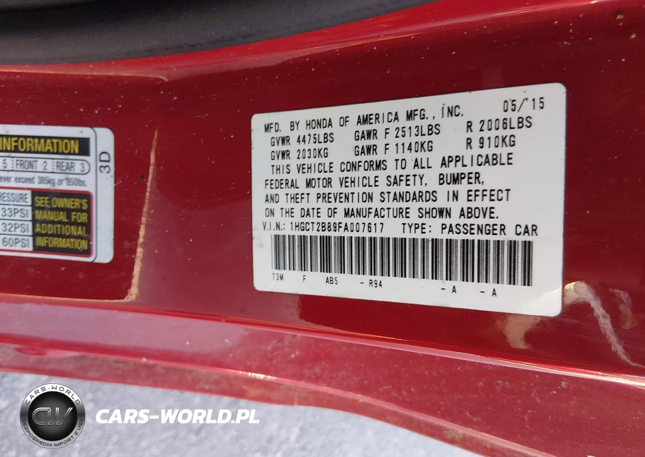 2015 Honda Accord Ex-L V-6 VIN:1HGCT2B89FA007617 - 9