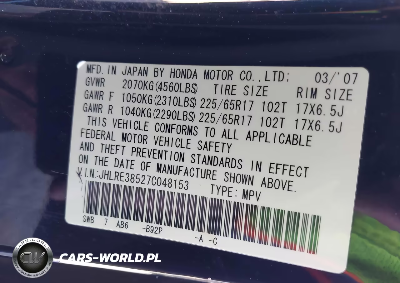 2007 Honda Cr-V Ex VIN:JHLRE38527C048153 - 9