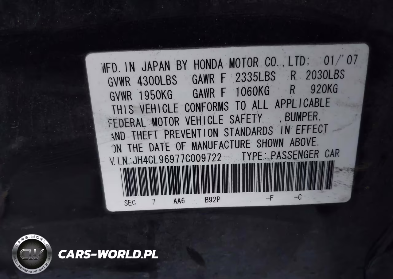 2007 Acura Tsx VIN:JH4CL96977C009722 - 9