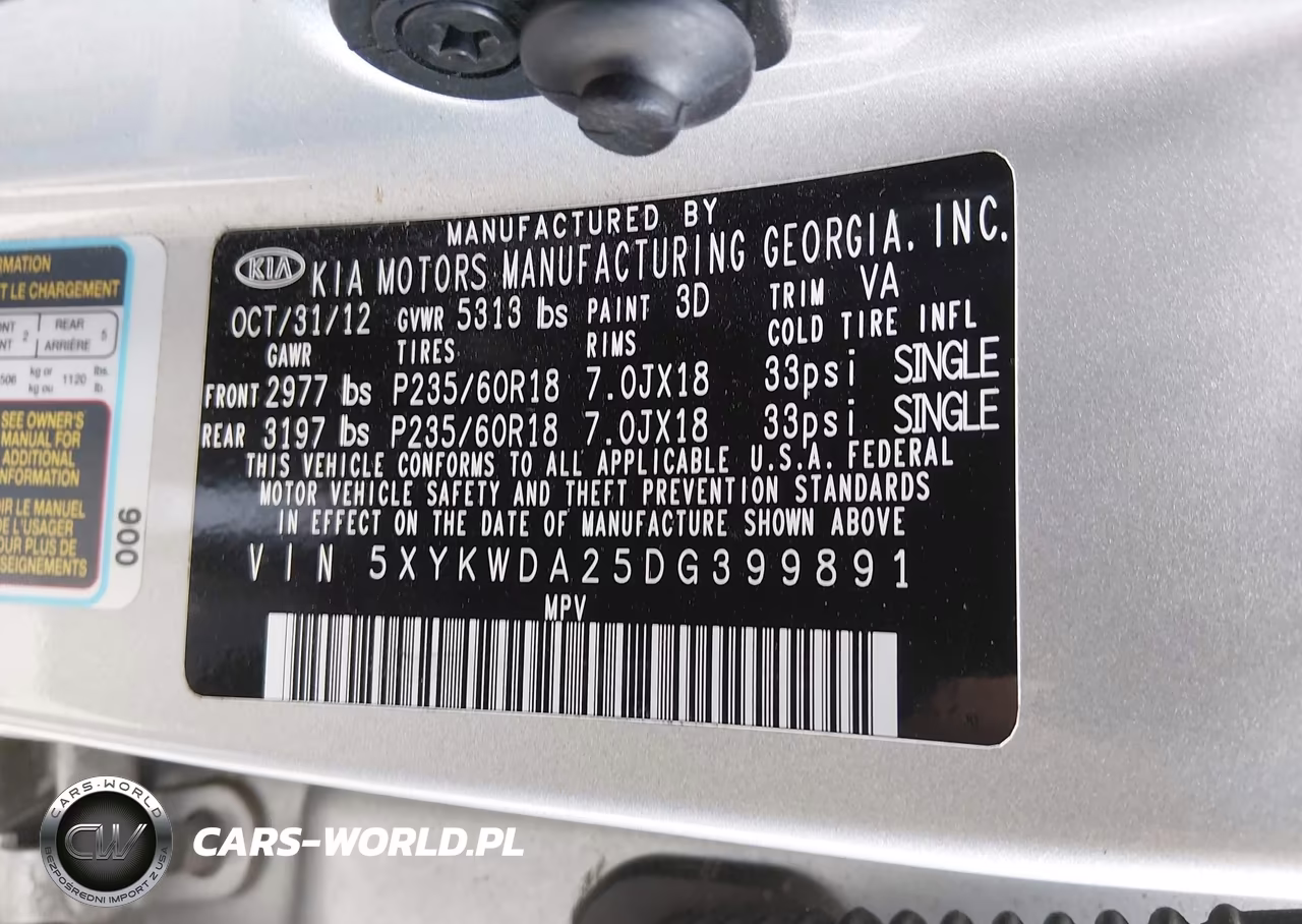 2013 Kia Sorento Sx V6 VIN:5XYKWDA25DG399891 - 9