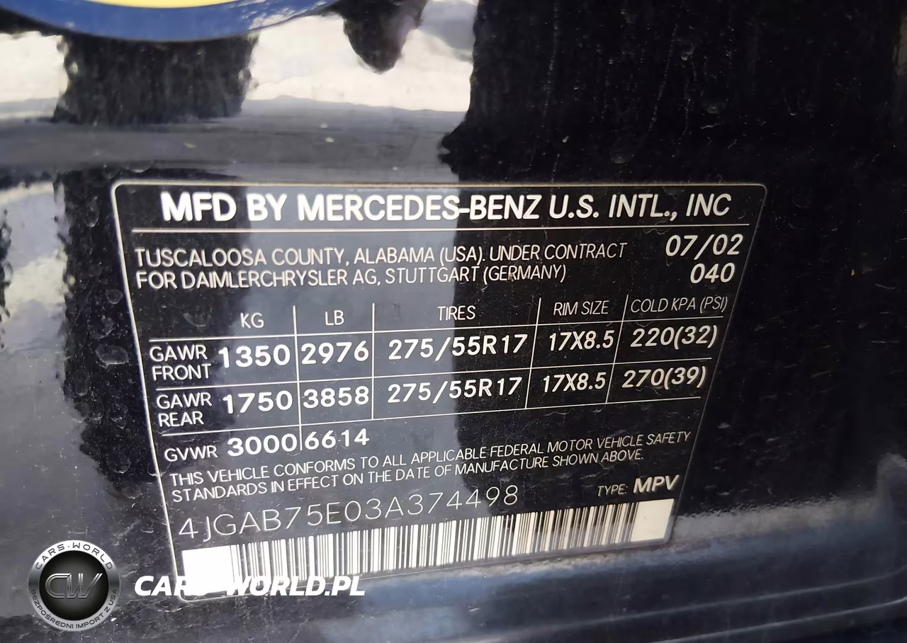 2003 Mercedes-Benz Ml 500 VIN:4JGAB75E03A374498 - 9