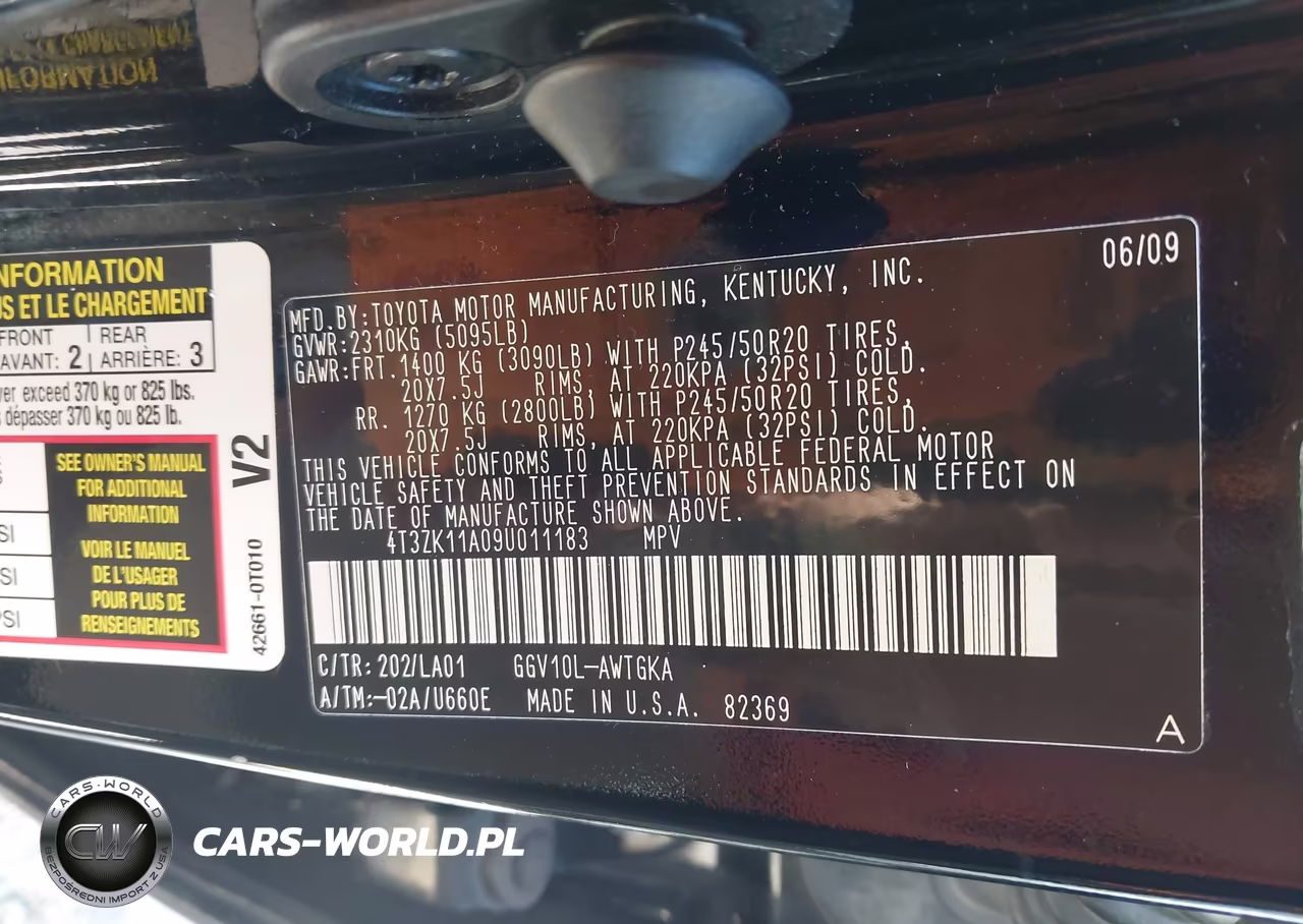 2009 Toyota Venza Base V6 VIN:4T3ZK11A09U011183 - 9