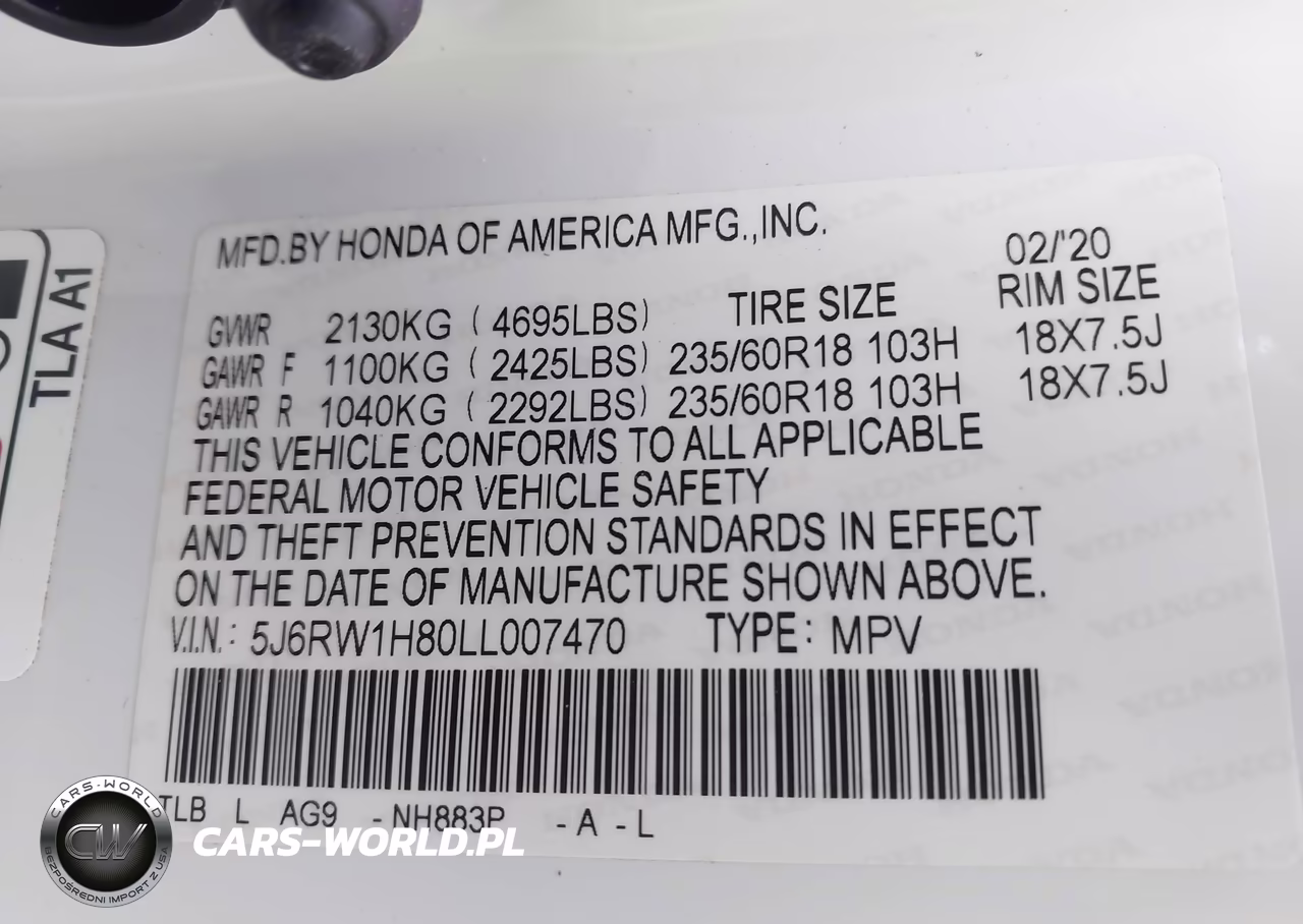2020 Honda Cr-V 2Wd Ex-L VIN:5J6RW1H80LL007470 - 9
