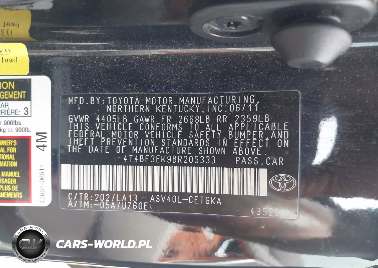 2011 Toyota Camry Xle VIN:4T4BF3EK9BR205333 - 9