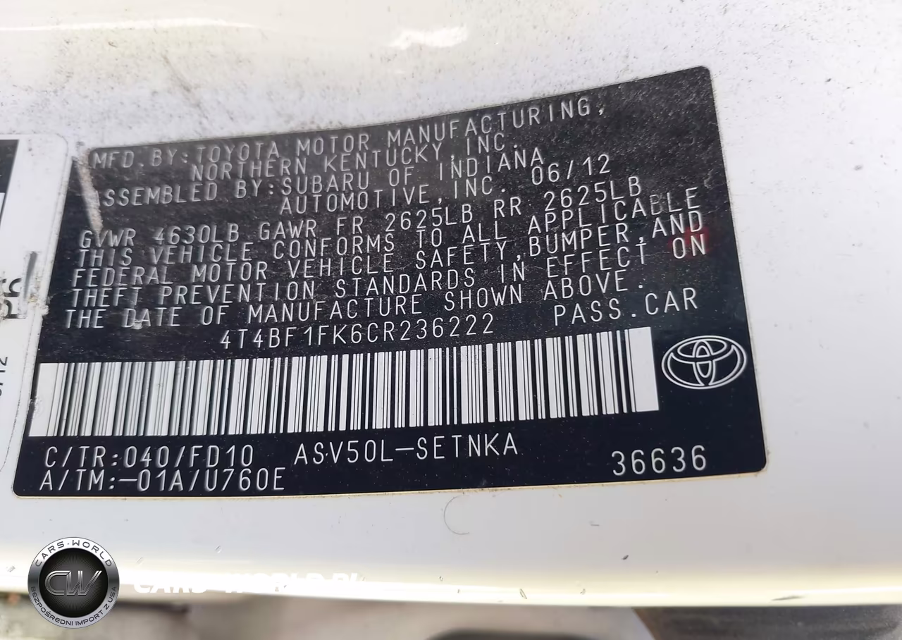 2012 Toyota Camry Le VIN:4T4BF1FK6CR236222 - 9