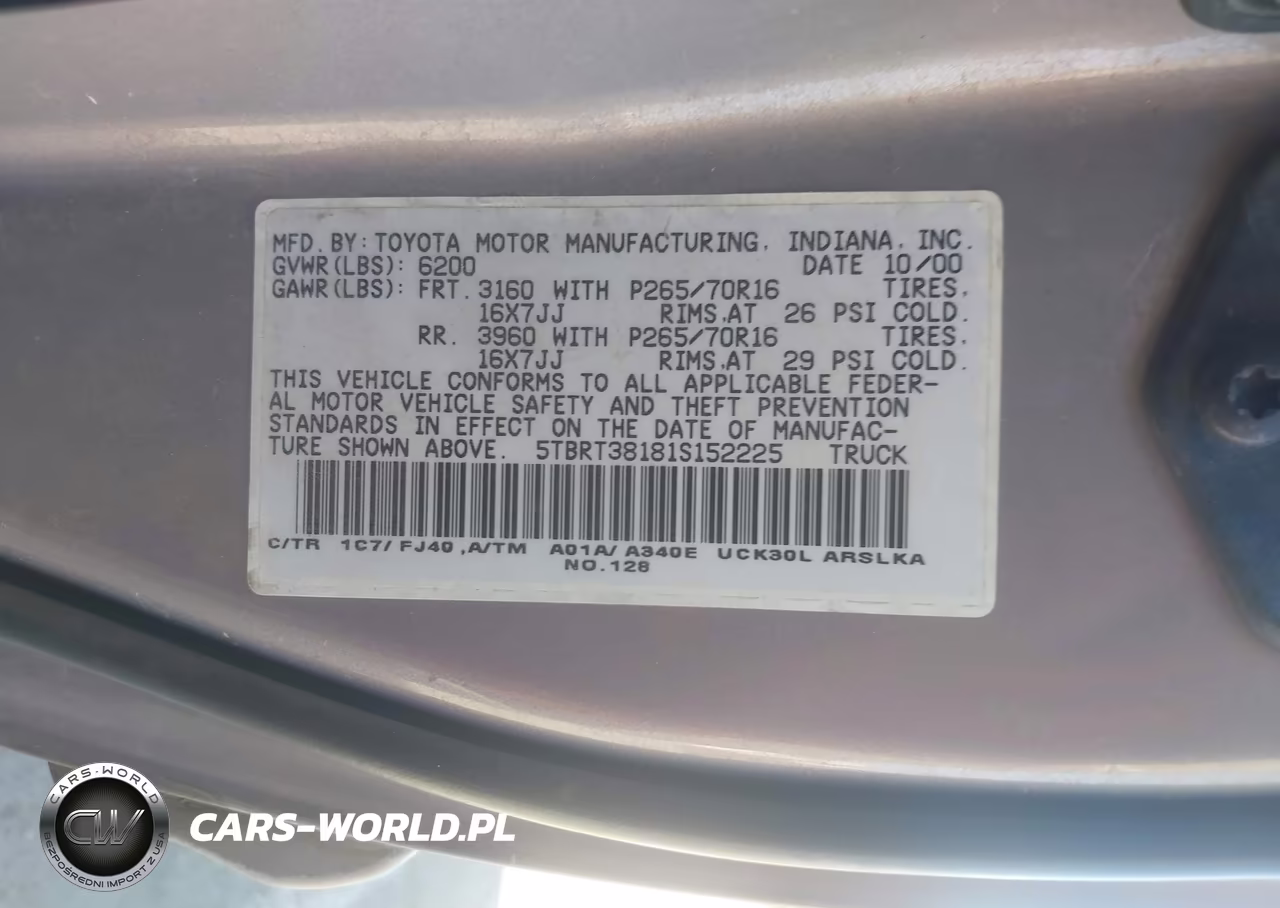 2001 Toyota Tundra Ltd V8 VIN:5TBRT38181S152225 - 9