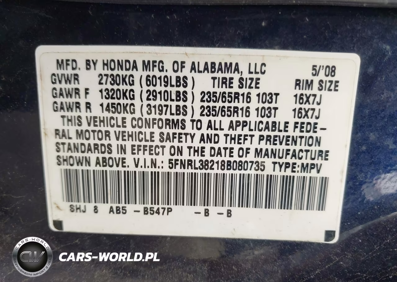 2008 Honda Odyssey Lx VIN:5FNRL38218B080735 - 9