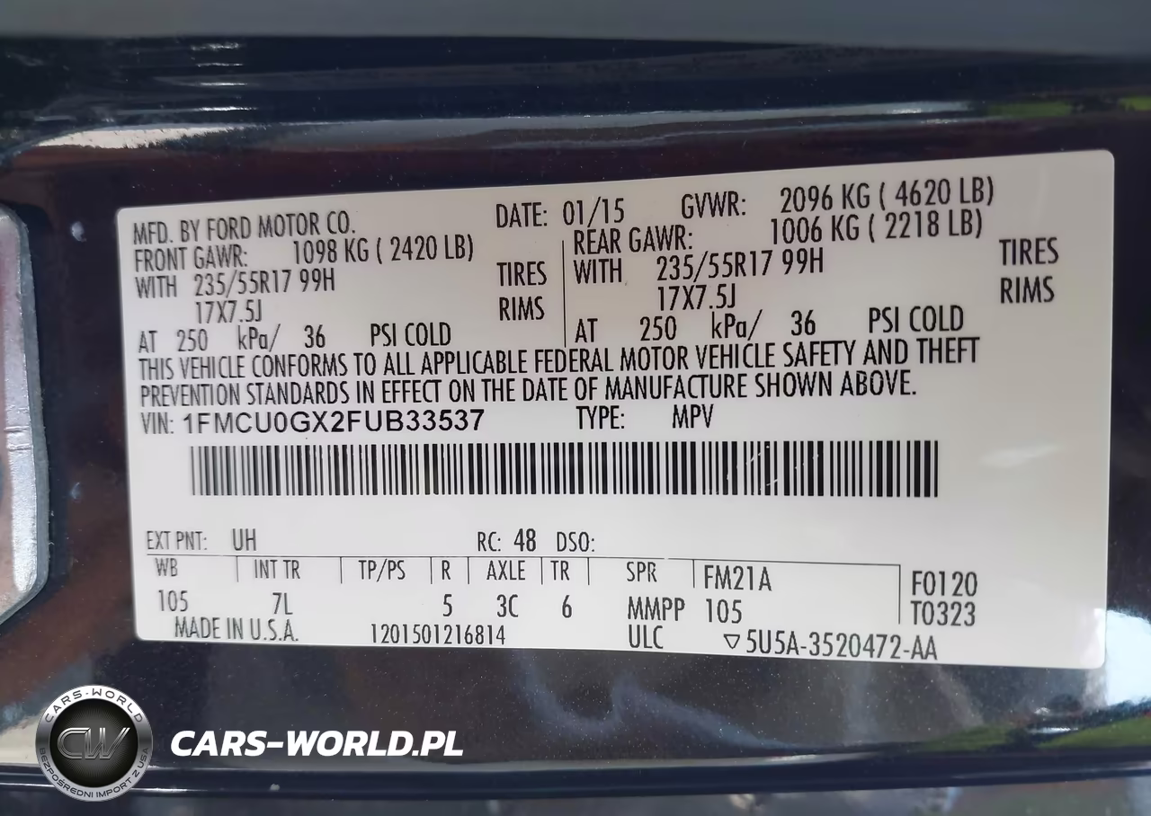 2015 Ford Escape Se VIN:1FMCU0GX2FUB33537 - 9