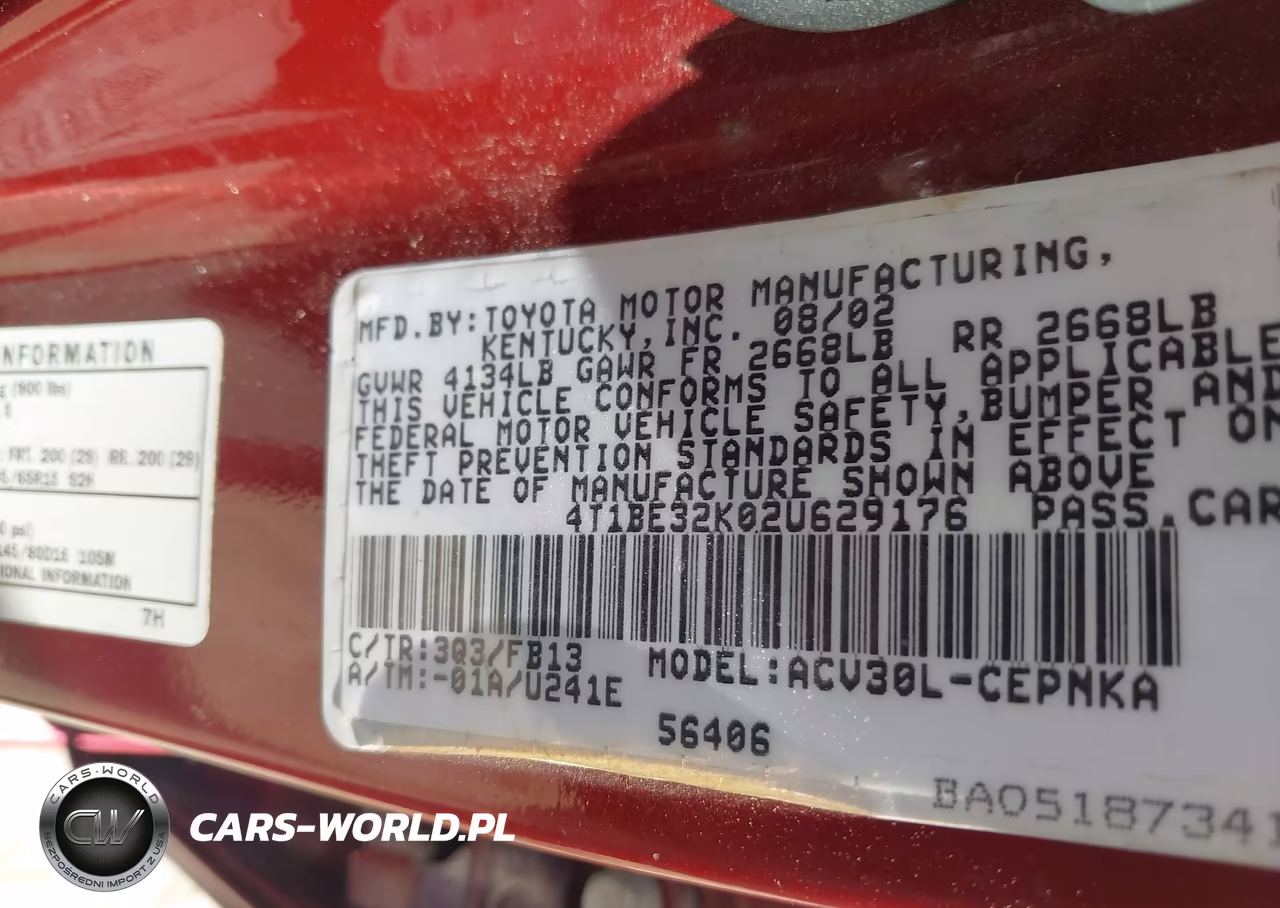 2002 Toyota Camry Le VIN:4T1BE32K02U629176 - 9
