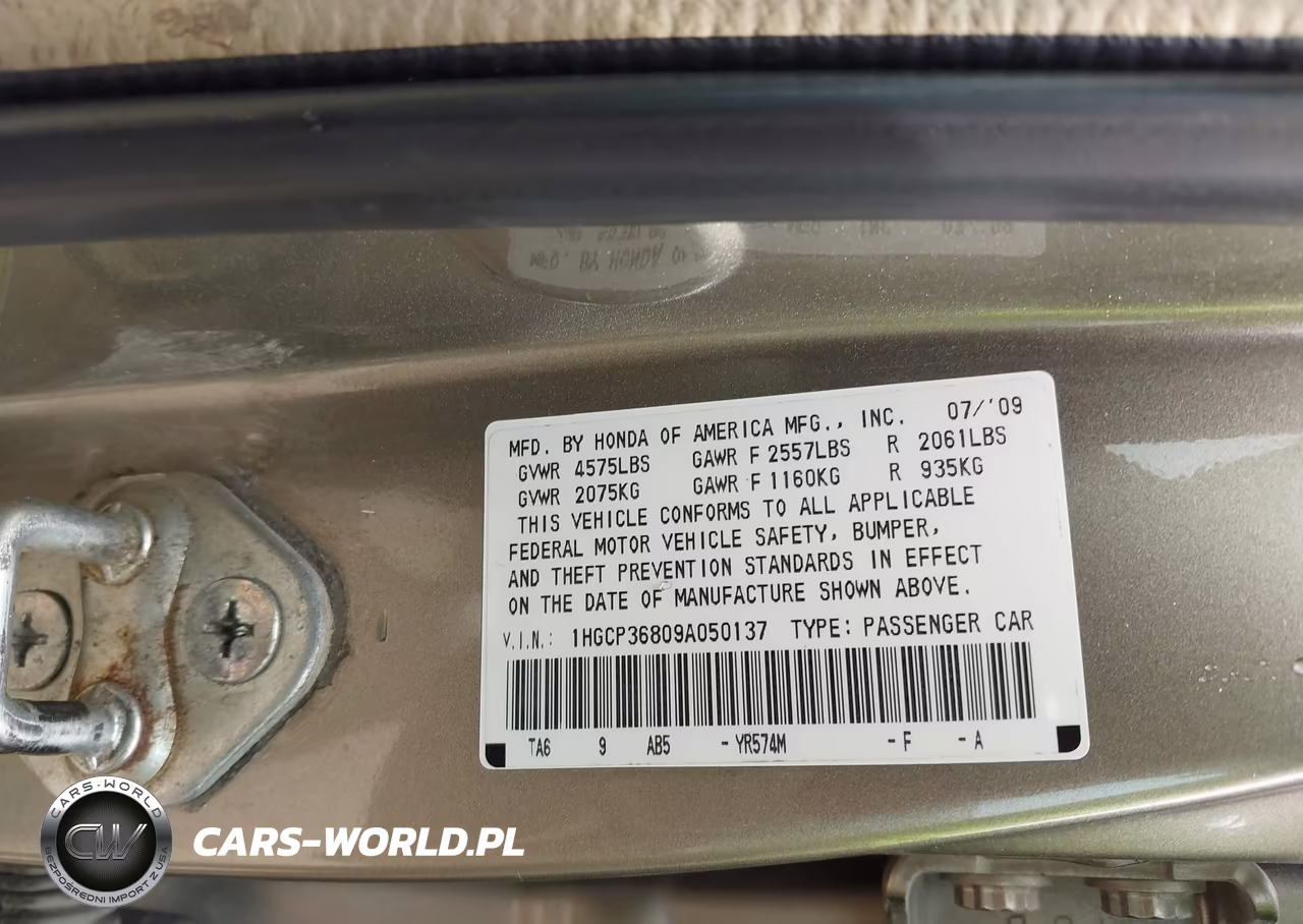 2009 Honda Accord 3.5 Ex-L VIN:1HGCP36809A050137 - 9