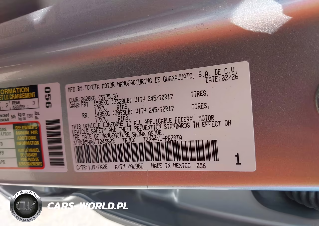 2026 Toyota Tacoma Sr VIN:3TYKD5HN6TT045802 - 9