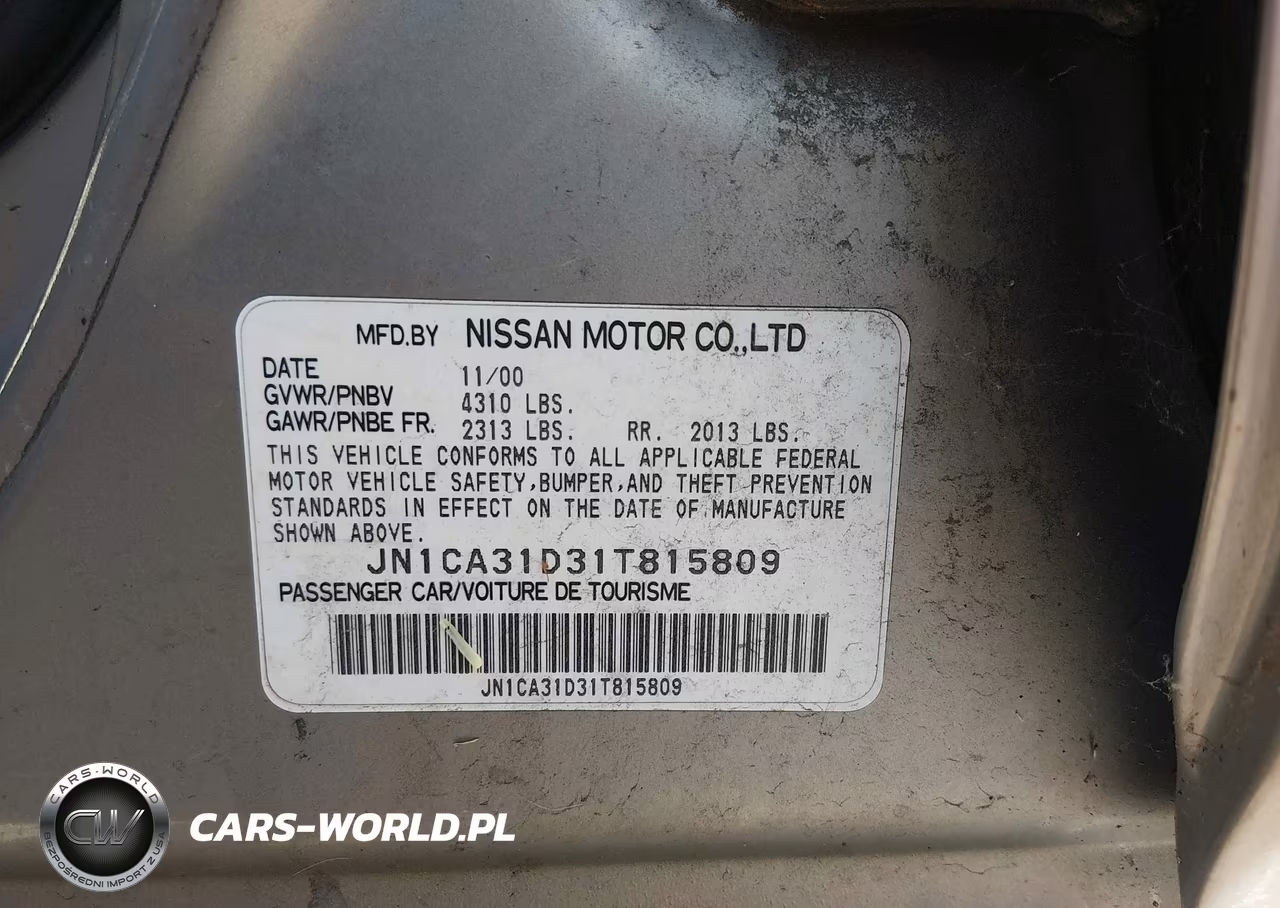 2001 Nissan Maxima Gxe VIN:JN1CA31D31T815809 - 9