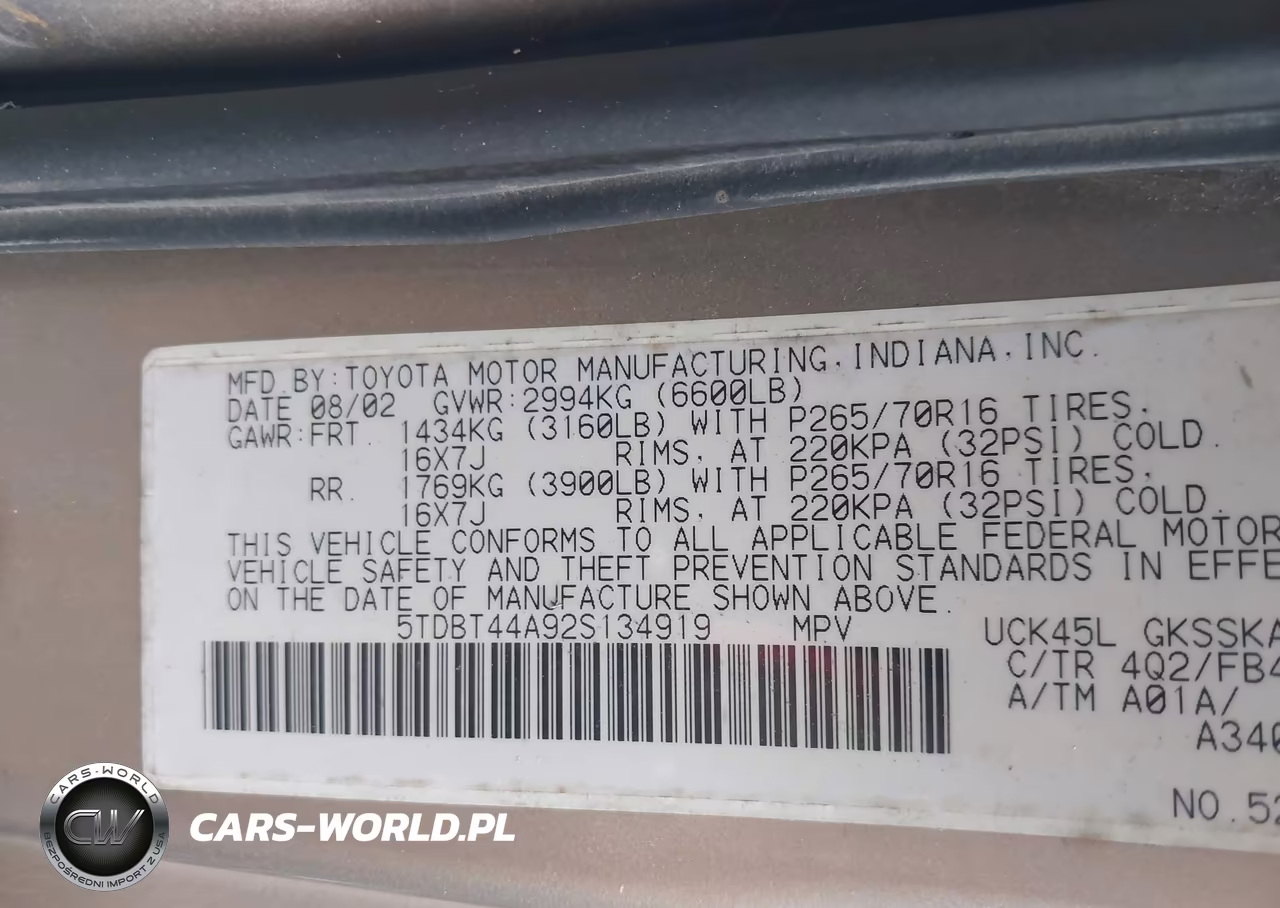 2002 Toyota Sequoia Sr5 V8 VIN:5TDBT44A92S134919 - 9
