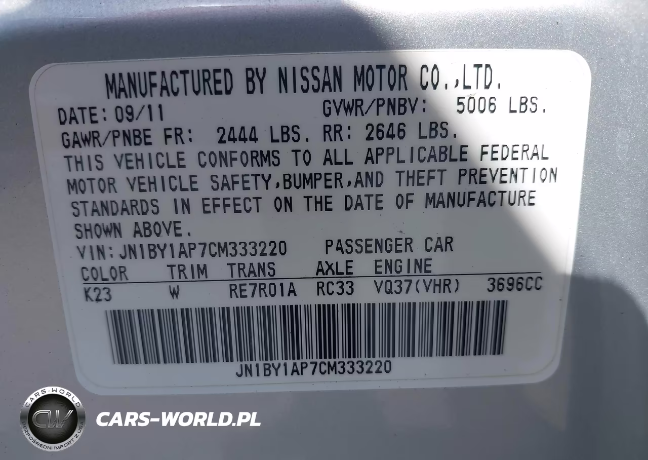 2012 Infiniti M37 VIN:JN1BY1AP7CM333220 - 9
