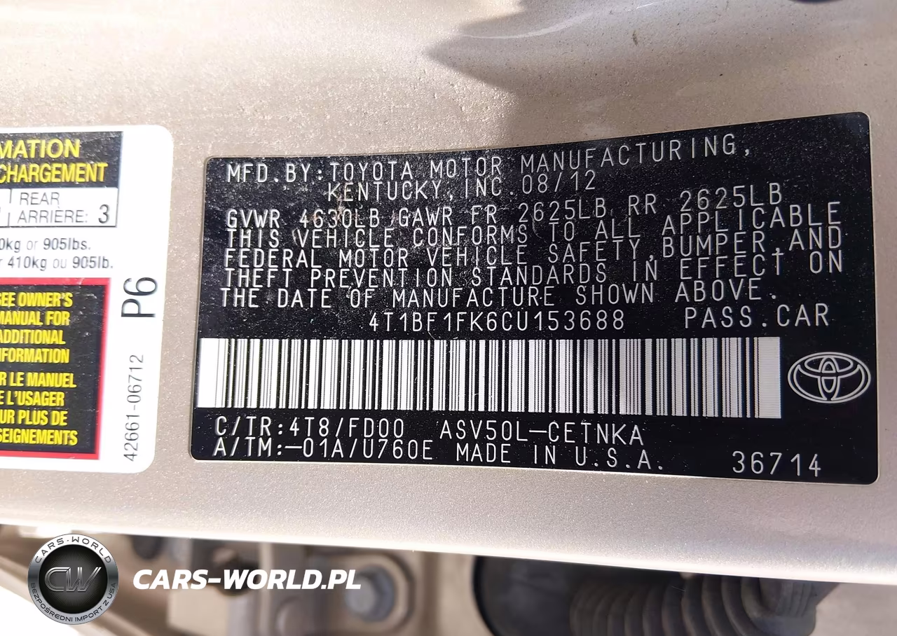 2012 Toyota Camry Le VIN:4T1BF1FK6CU153688 - 9