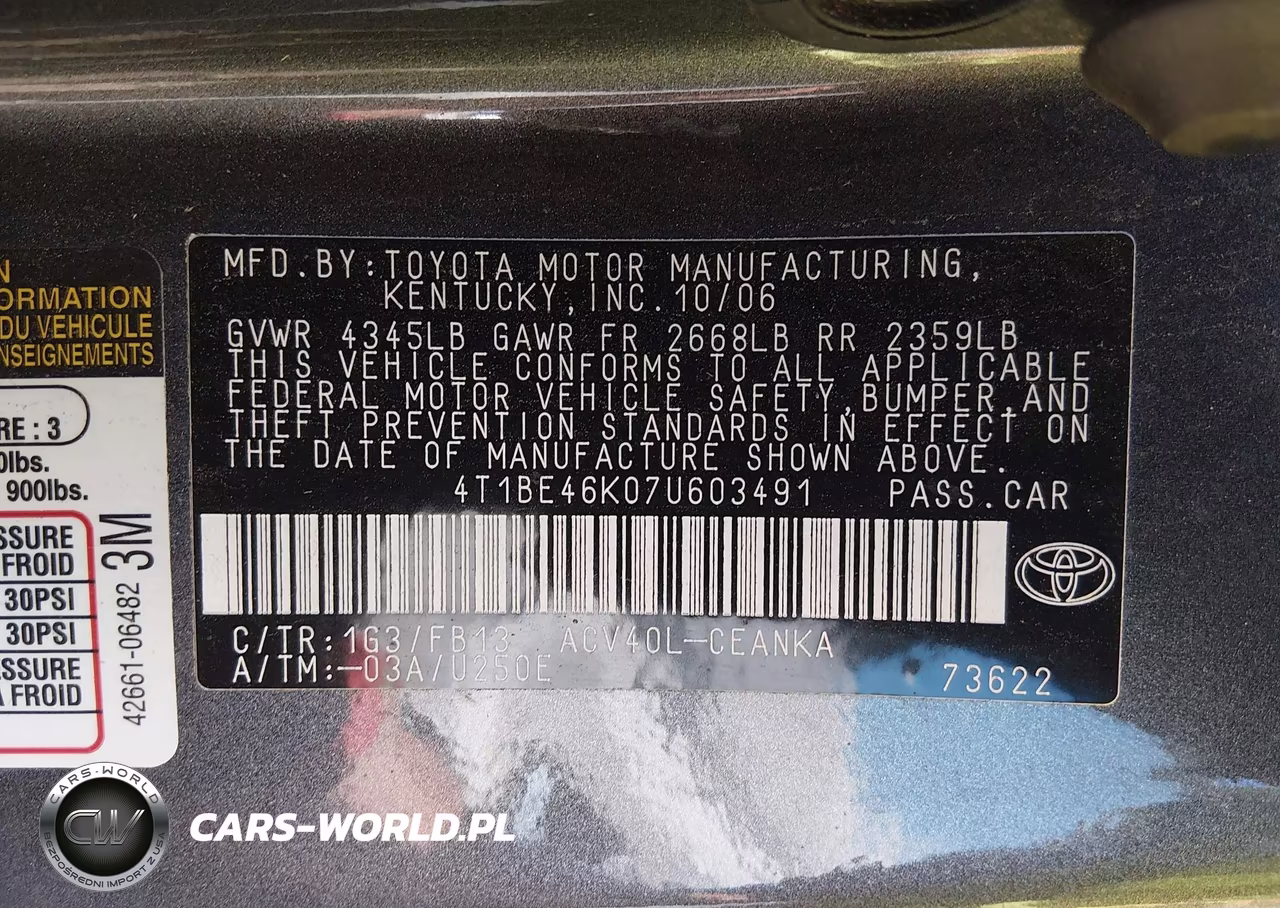 2007 Toyota Camry Le VIN:4T1BE46K07U603491 - 9