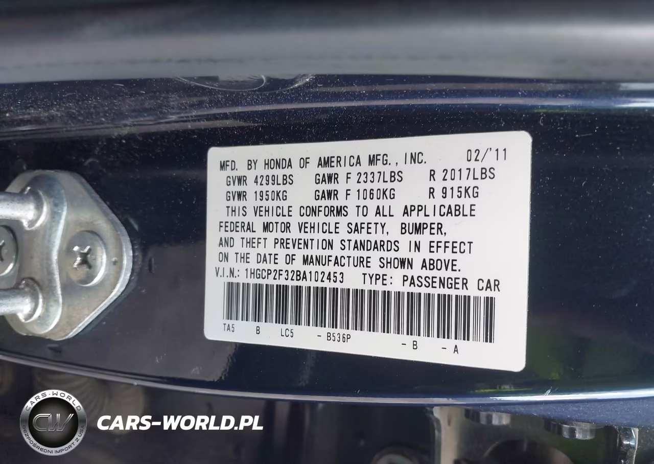 2011 Honda Accord 2.4 Lx VIN:1HGCP2F32BA102453 - 9
