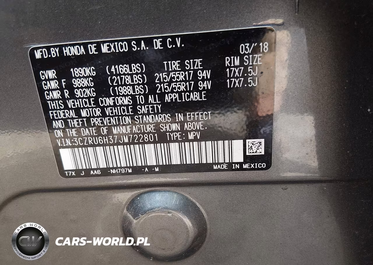 2018 Honda Hr-V Lx VIN:3CZRU6H37JM722801 - 9