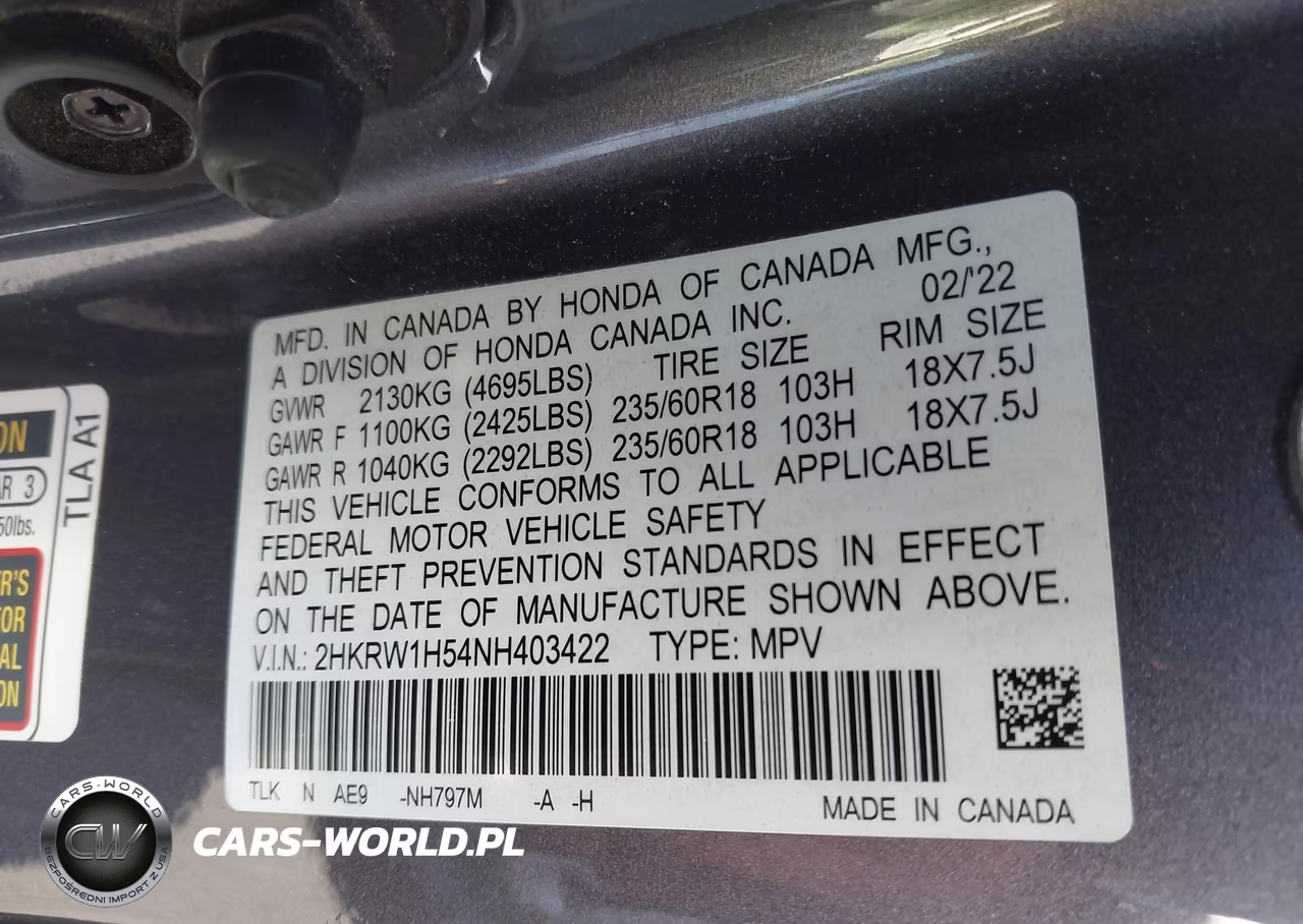 2022 Honda Cr-V 2Wd Ex VIN:2HKRW1H54NH403422 - 9