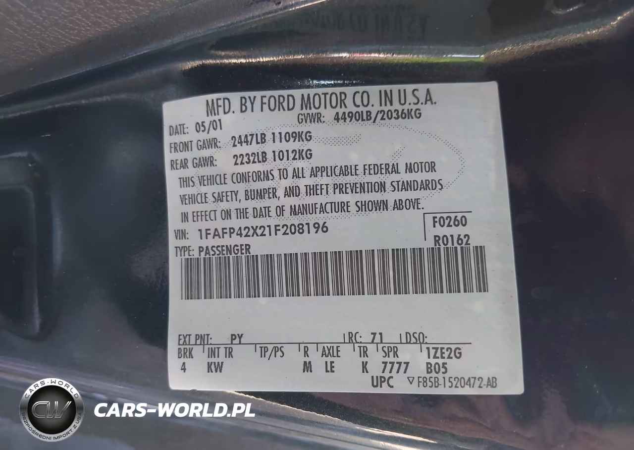2001 Ford Mustang Gt VIN:1FAFP42X21F208196 - 9
