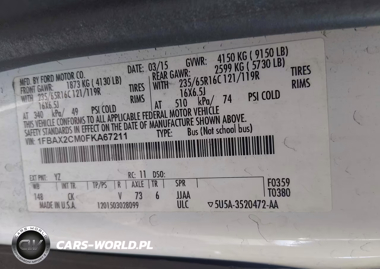 2015 Ford Transit-350 Xlt VIN:1FBAX2CM0FKA67211 - 9