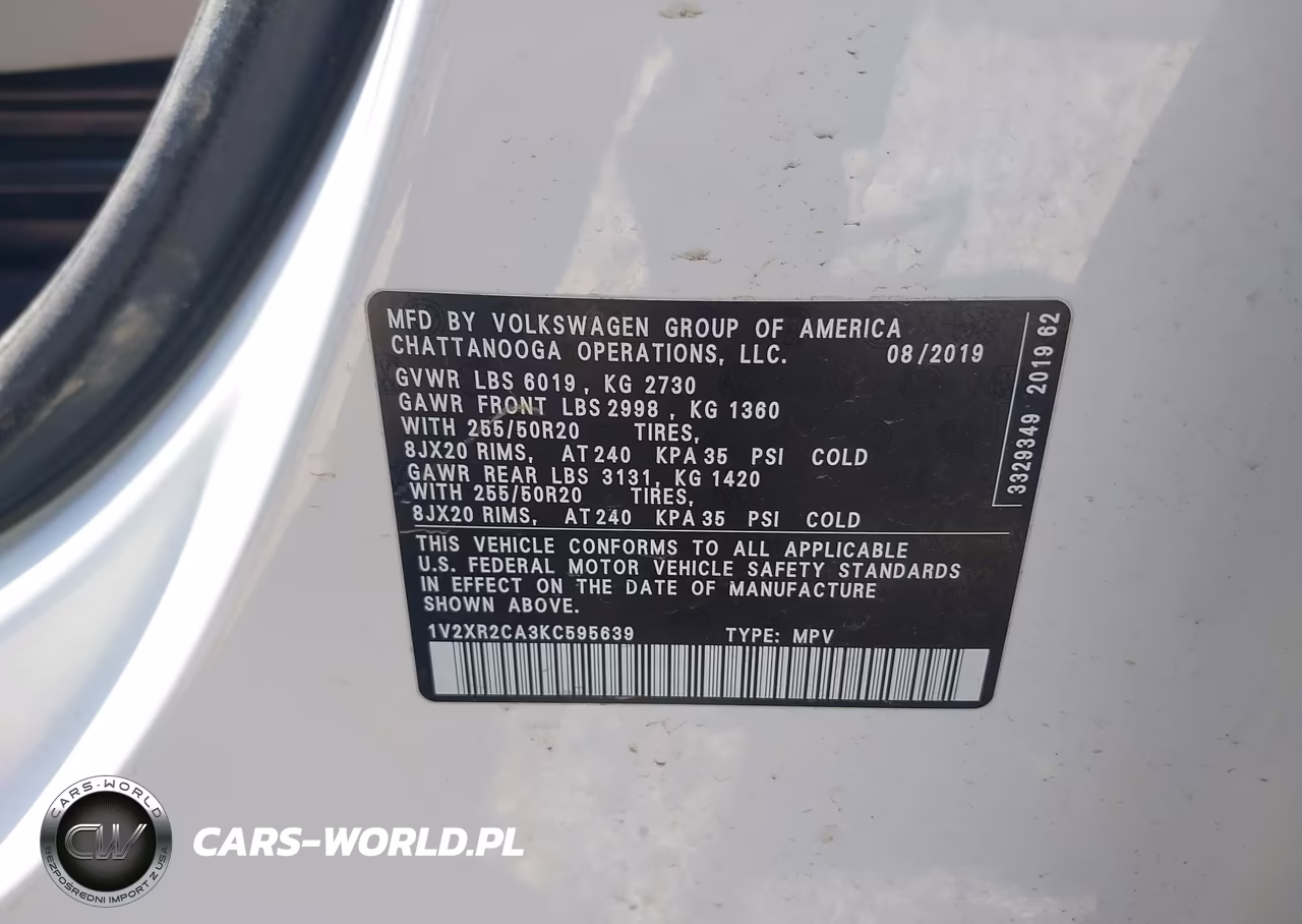 2019 Volkswagen Atlas 3.6L V6 Se W-Technology R-Line VIN:1V2XR2CA3KC595639 - 9