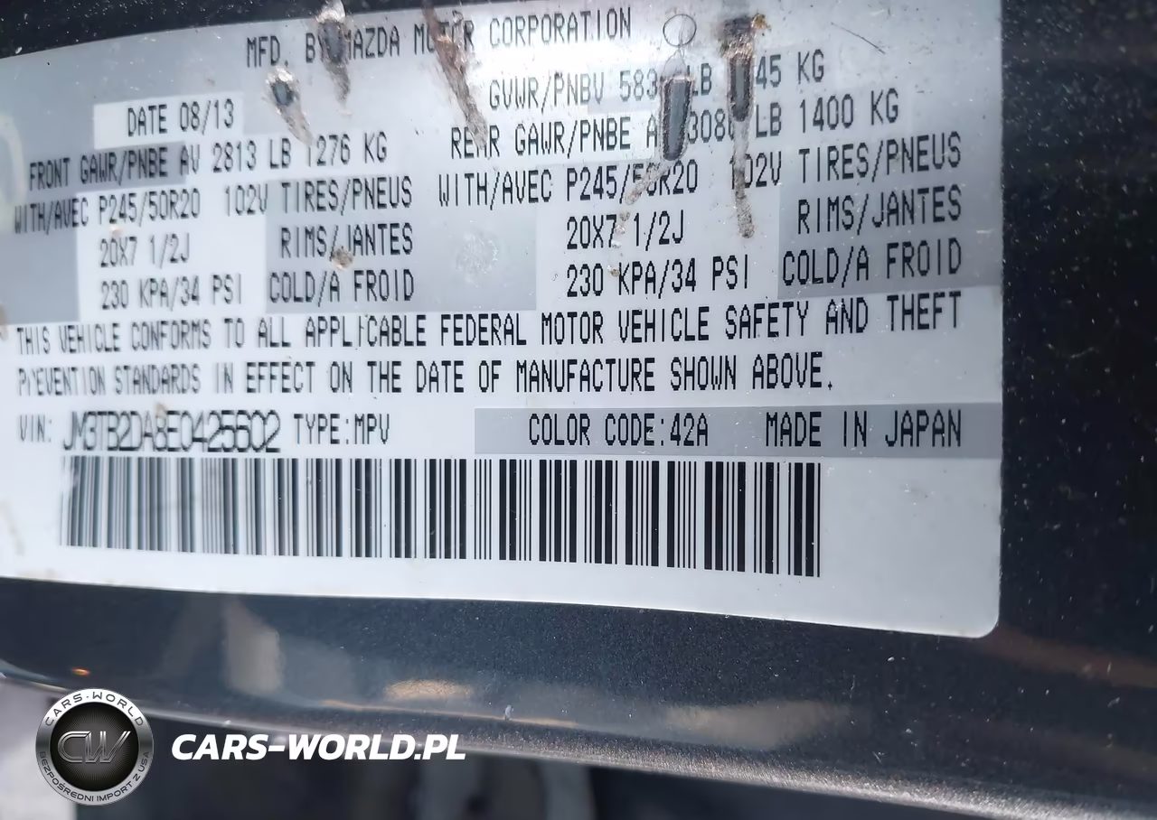 2014 Mazda Cx-9 Grand Touring VIN:JM3TB2DA8E0425602 - 9