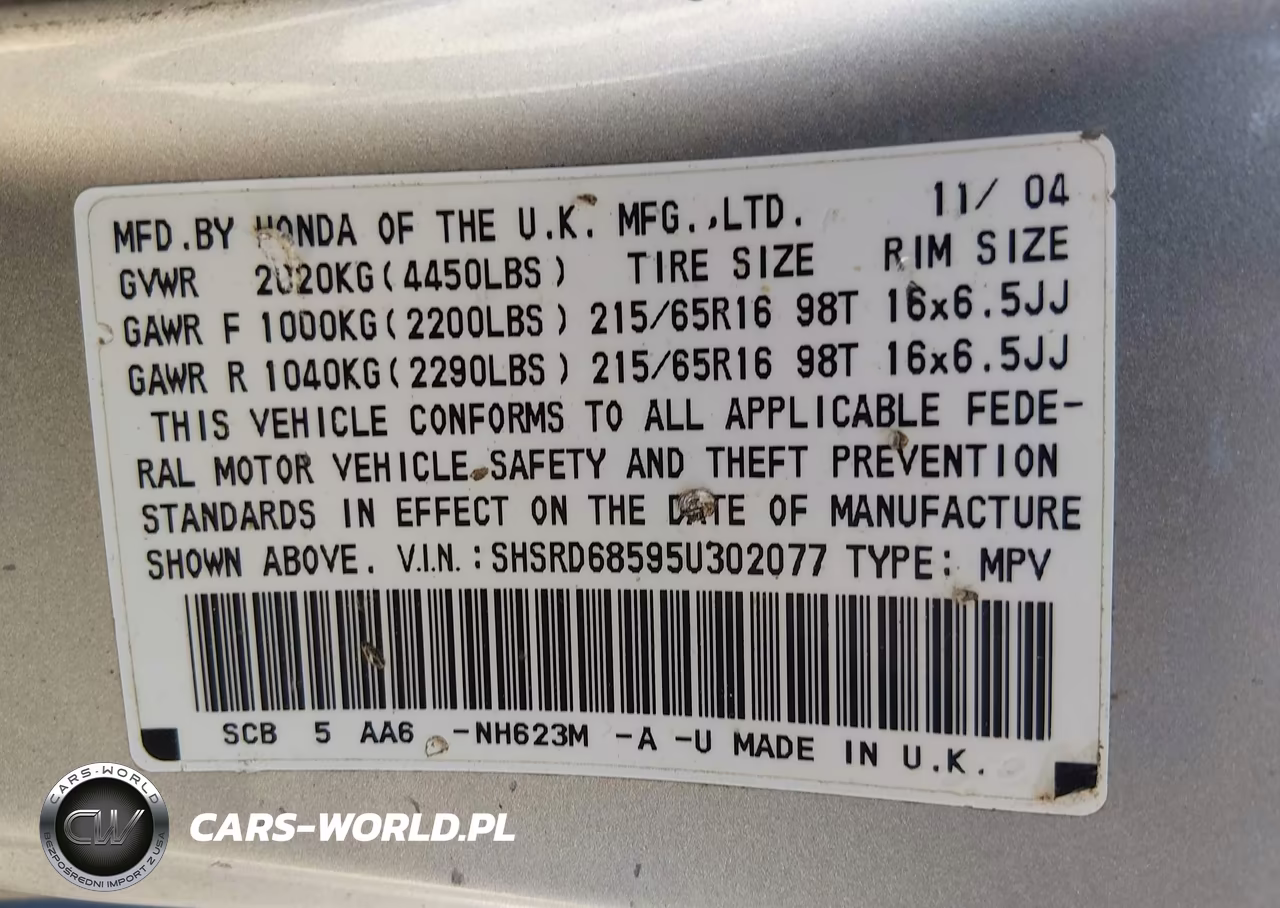 2005 Honda Cr-V Lx VIN:SHSRD68595U302077 - 9