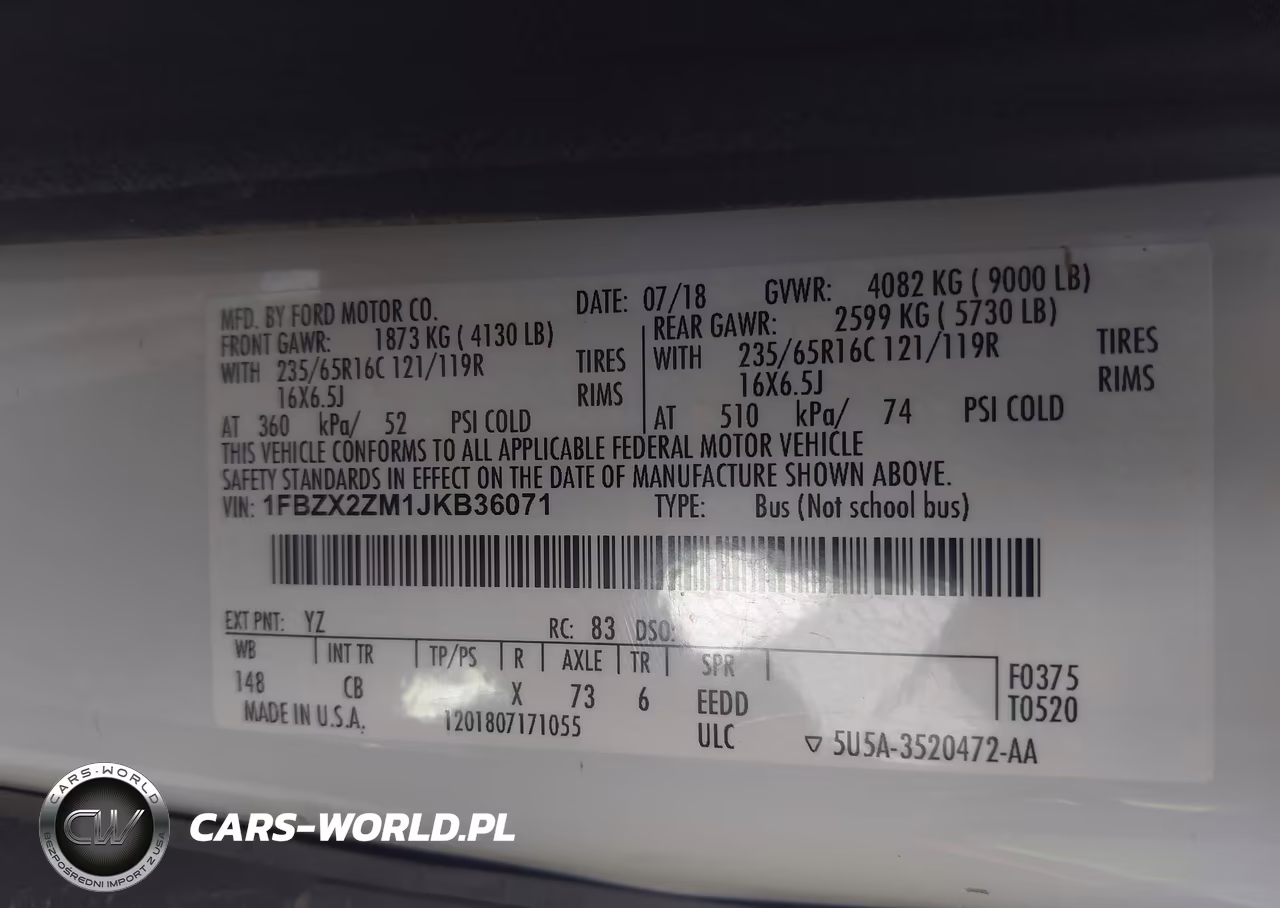 2018 Ford Transit-350 Xl VIN:1FBZX2ZM1JKB36071 - 9