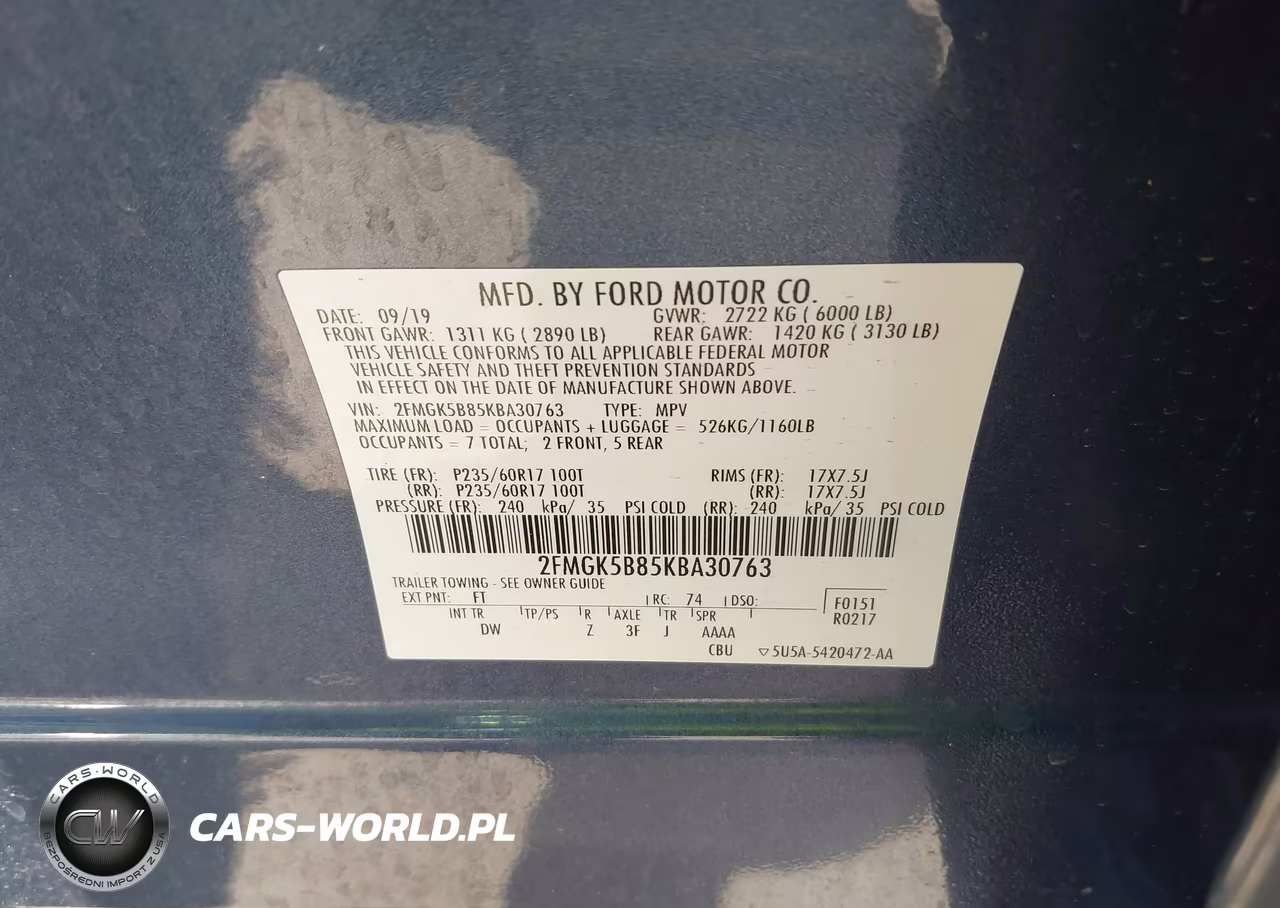 2019 Ford Flex Se VIN:2FMGK5B85KBA30763 - 9