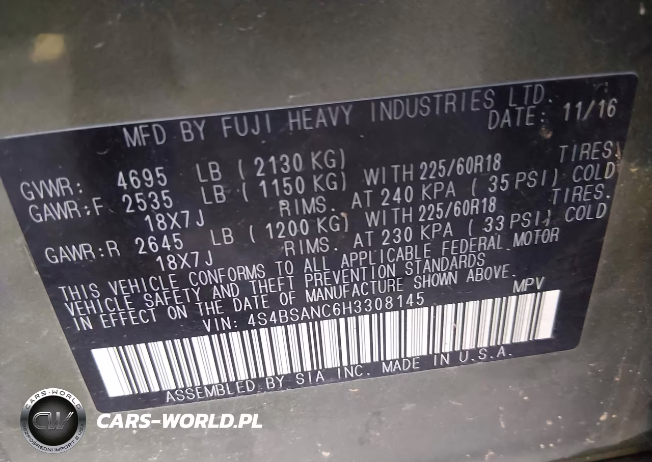 2017 Subaru Outback 2.5I Limited VIN:4S4BSANC6H3308145 - 9