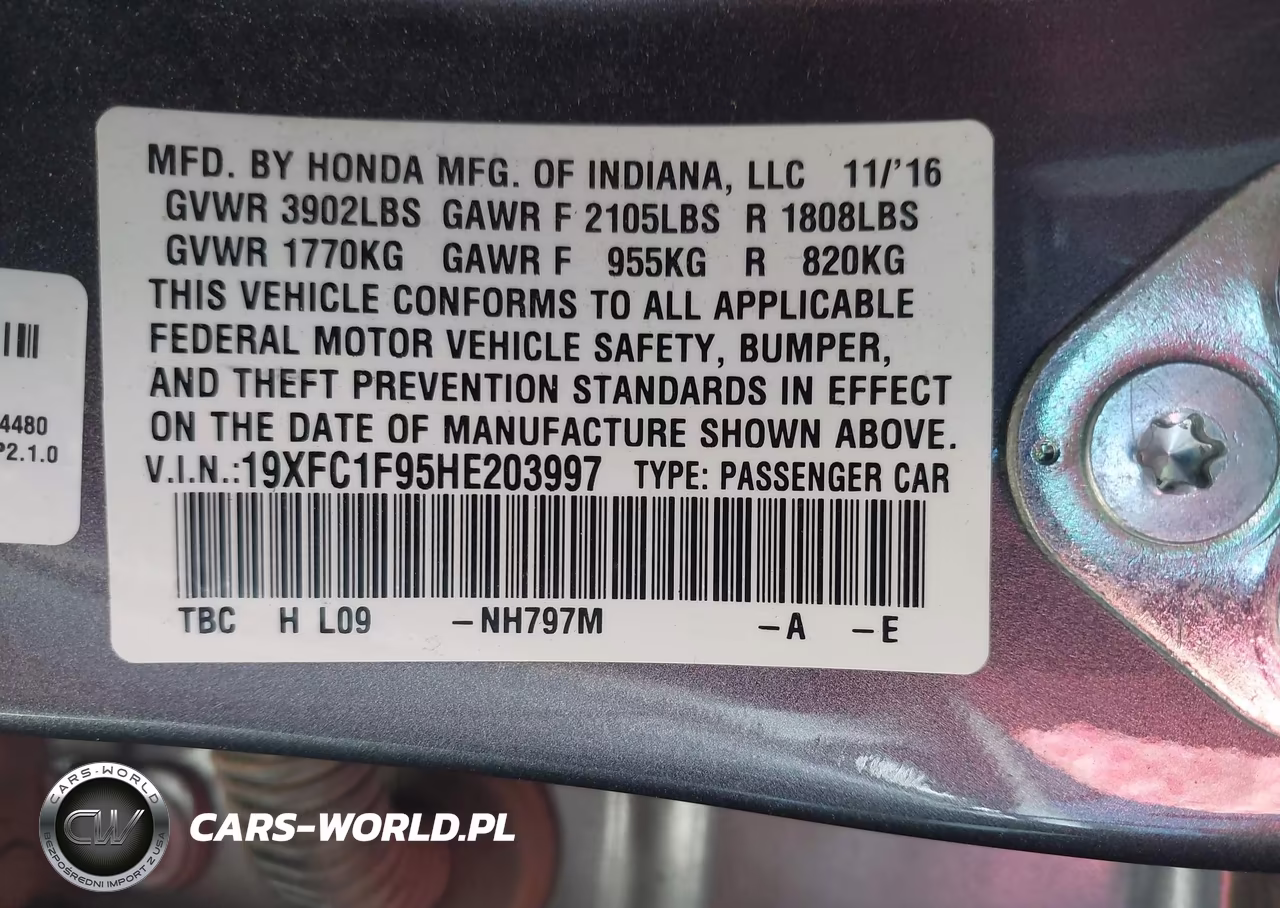 2017 HONDA CIVIC TOURING VIN:19XFC1F95HE203997 - 9