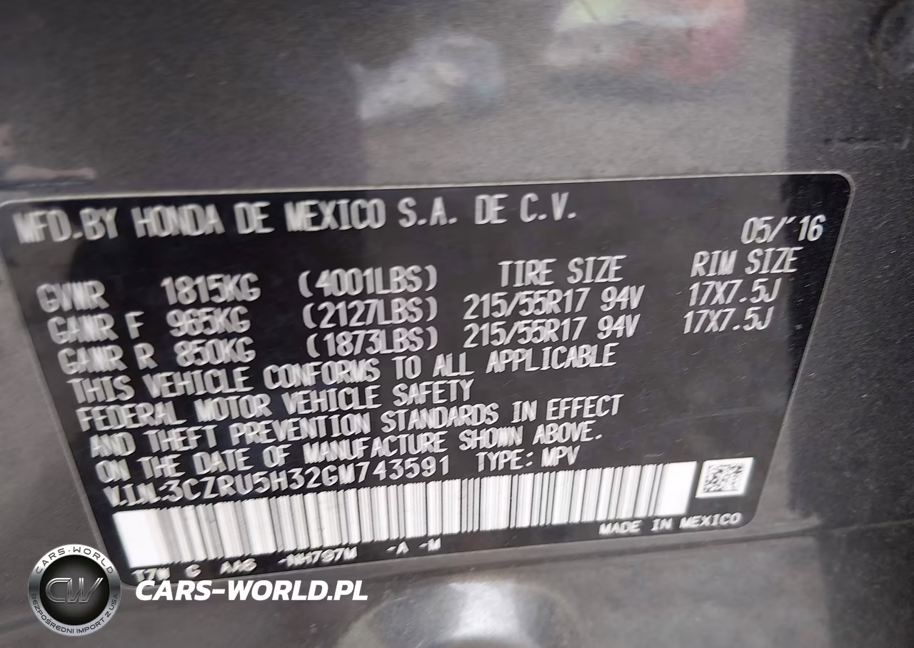2016 Honda Hr-V Lx VIN:3CZRU5H32GM743591 - 9