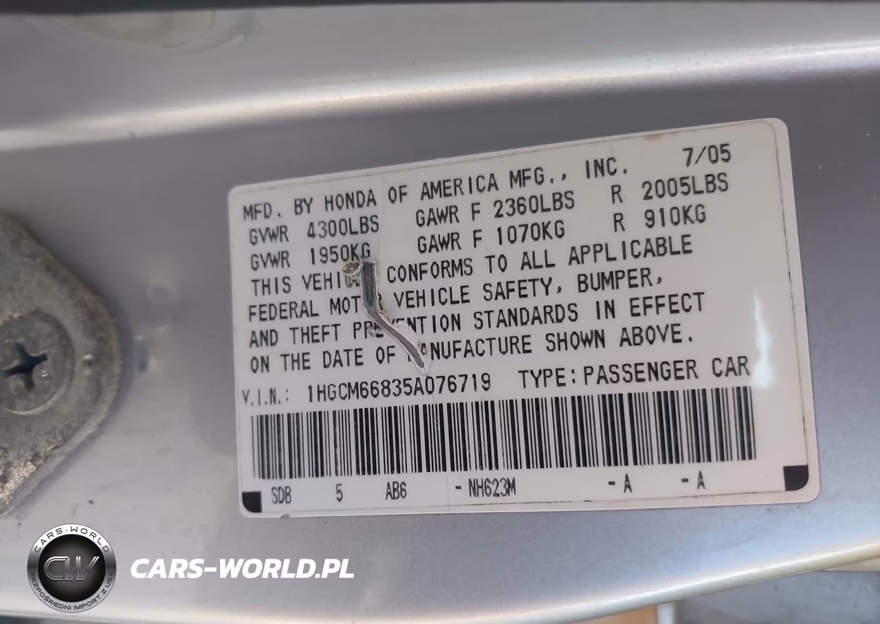2005 Honda Accord 3.0 Ex VIN:1HGCM66835A076719 - 9