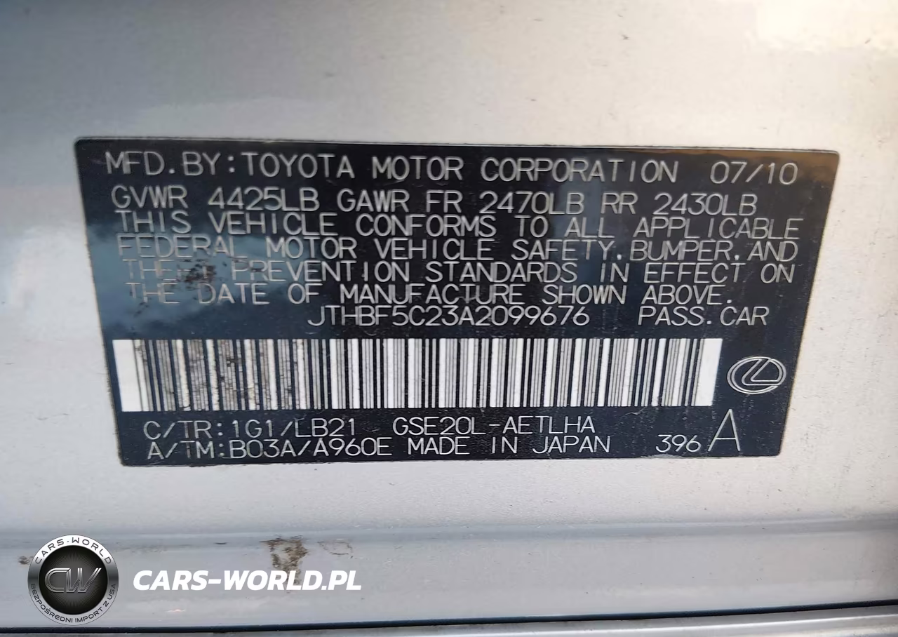 2010 Lexus Is 250 VIN:JTHBF5C23A2099676 - 9