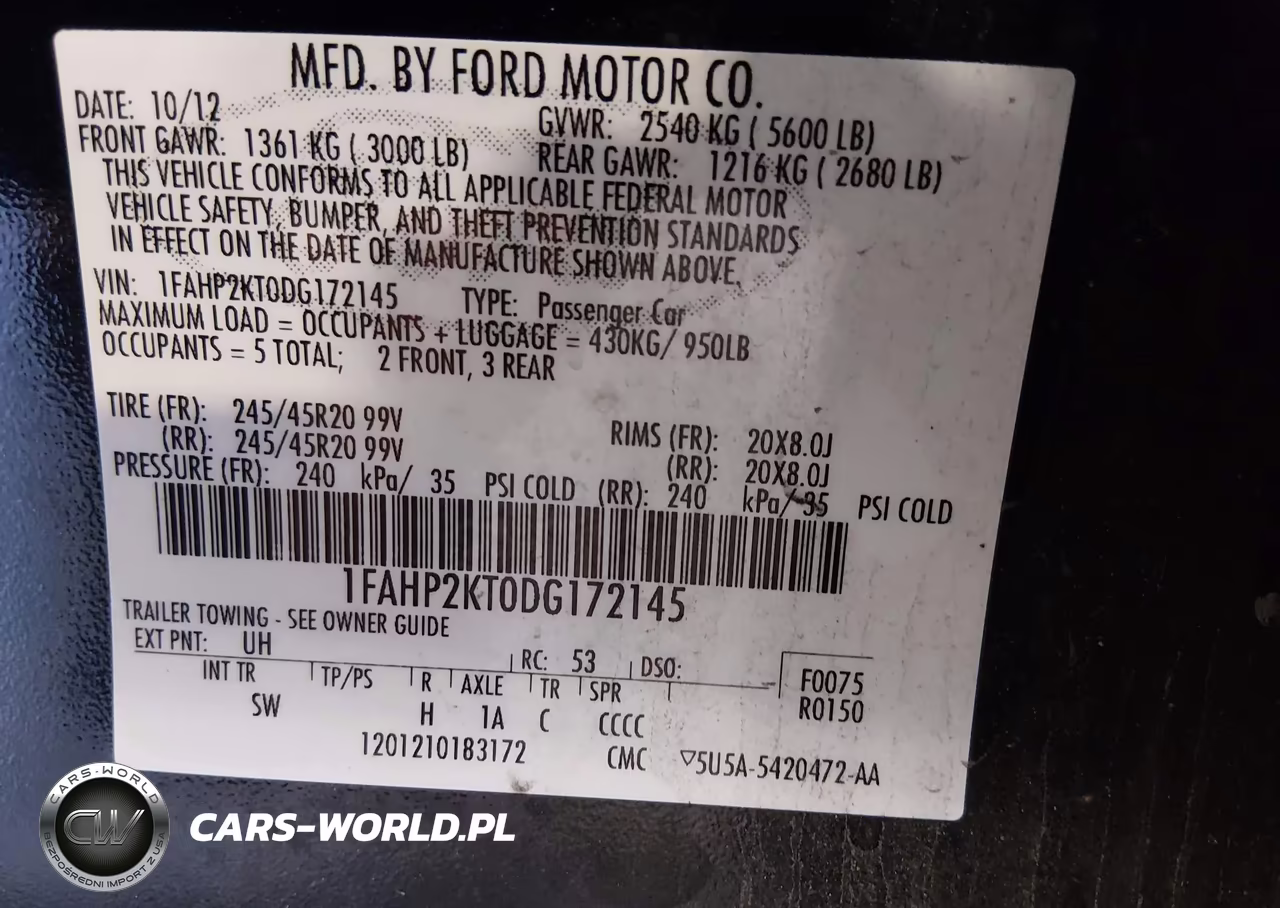 2013 Ford Taurus Sho VIN:1FAHP2KT0DG172145 - 9
