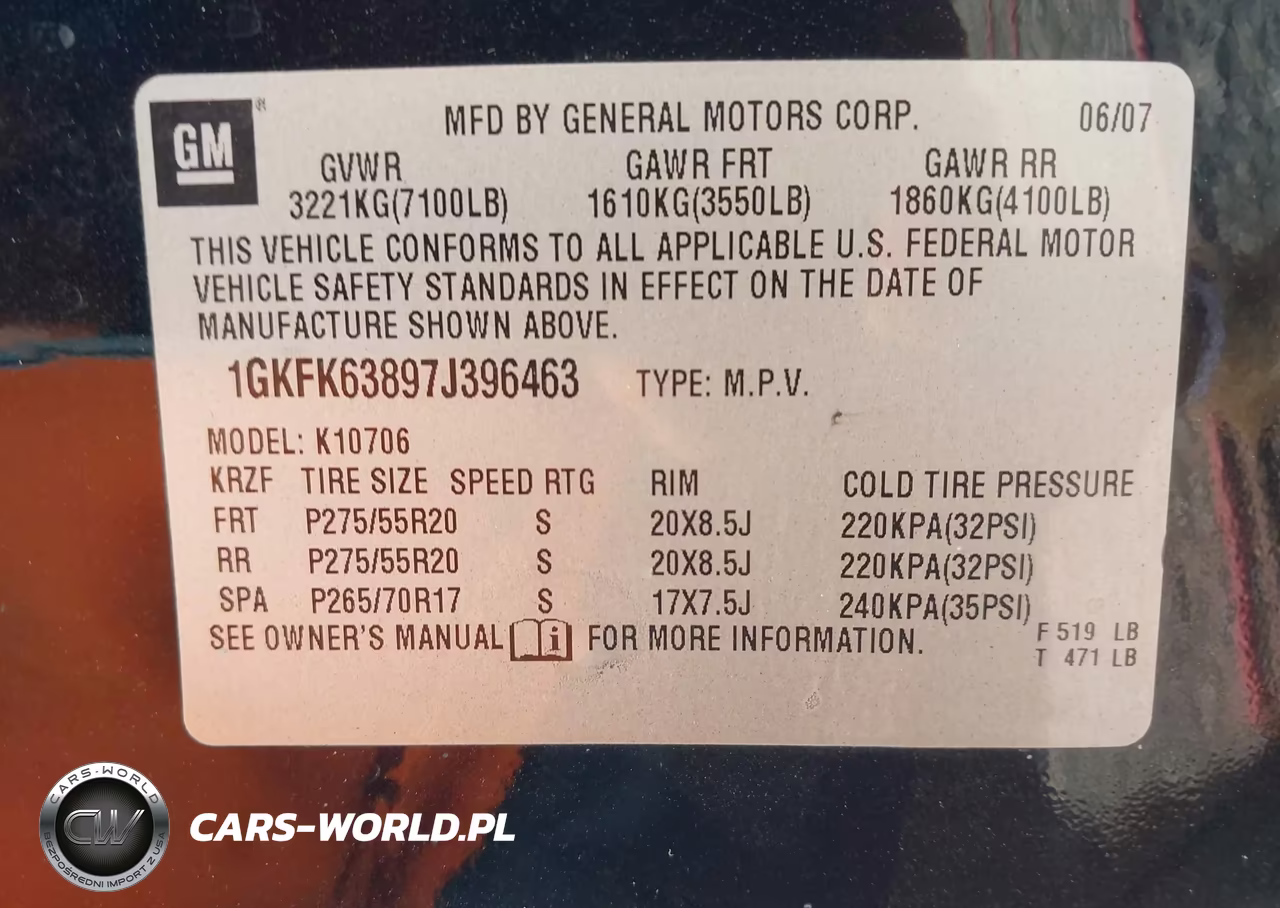 2007 GMC Yukon Denali VIN:1GKFK63897J396463 - 9