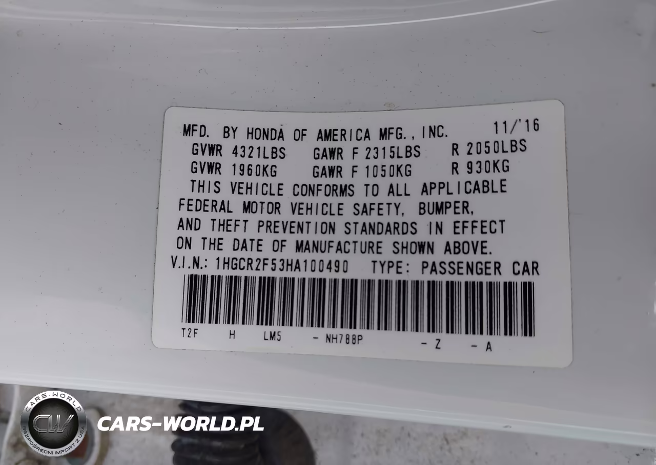2017 Honda Accord Sport VIN:1HGCR2F53HA100490 - 9
