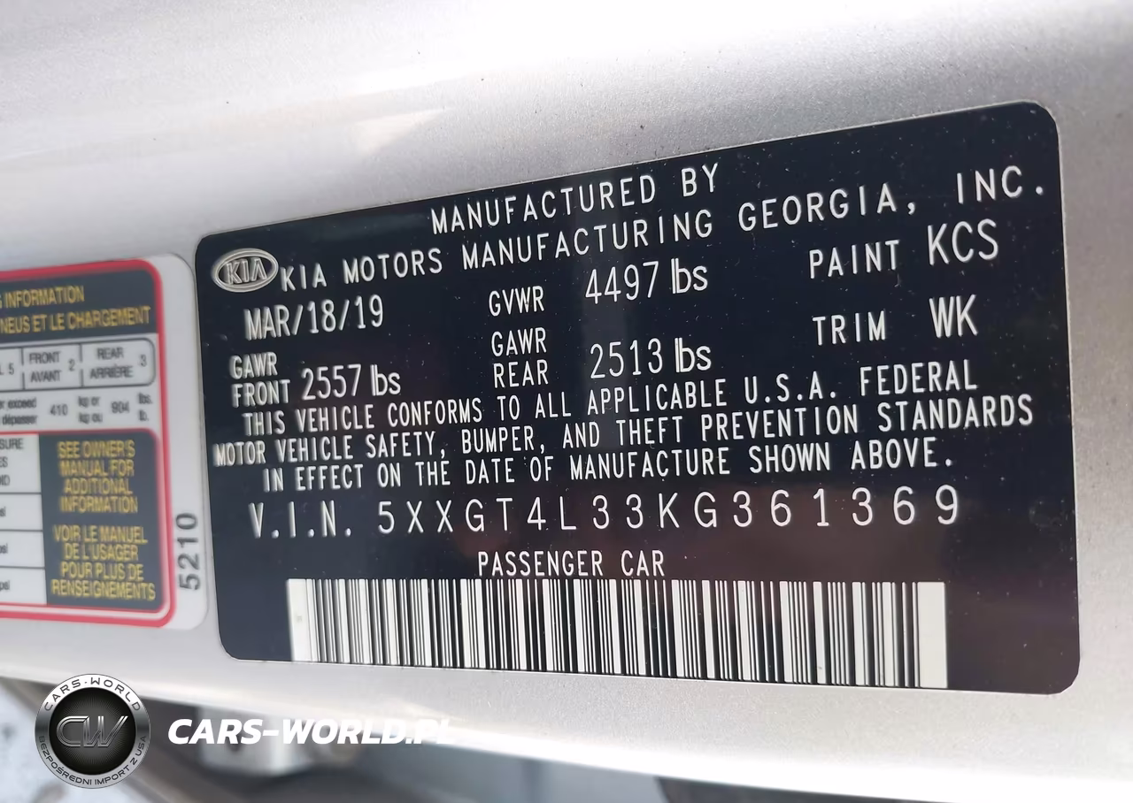 2019 Kia Optima Lx VIN:5XXGT4L33KG361369 - 9