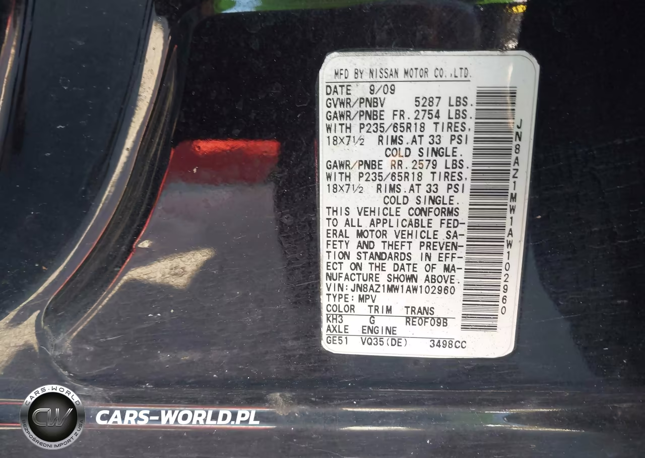 2010 Nissan Murano Sl VIN:JN8AZ1MW1AW102960 - 9
