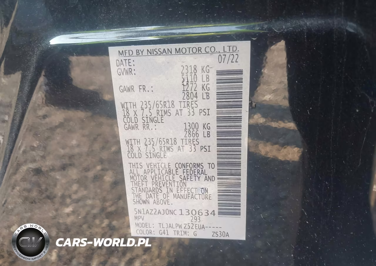 2022 Nissan Murano S Fwd VIN:5N1AZ2AJ0NC130634 - 9