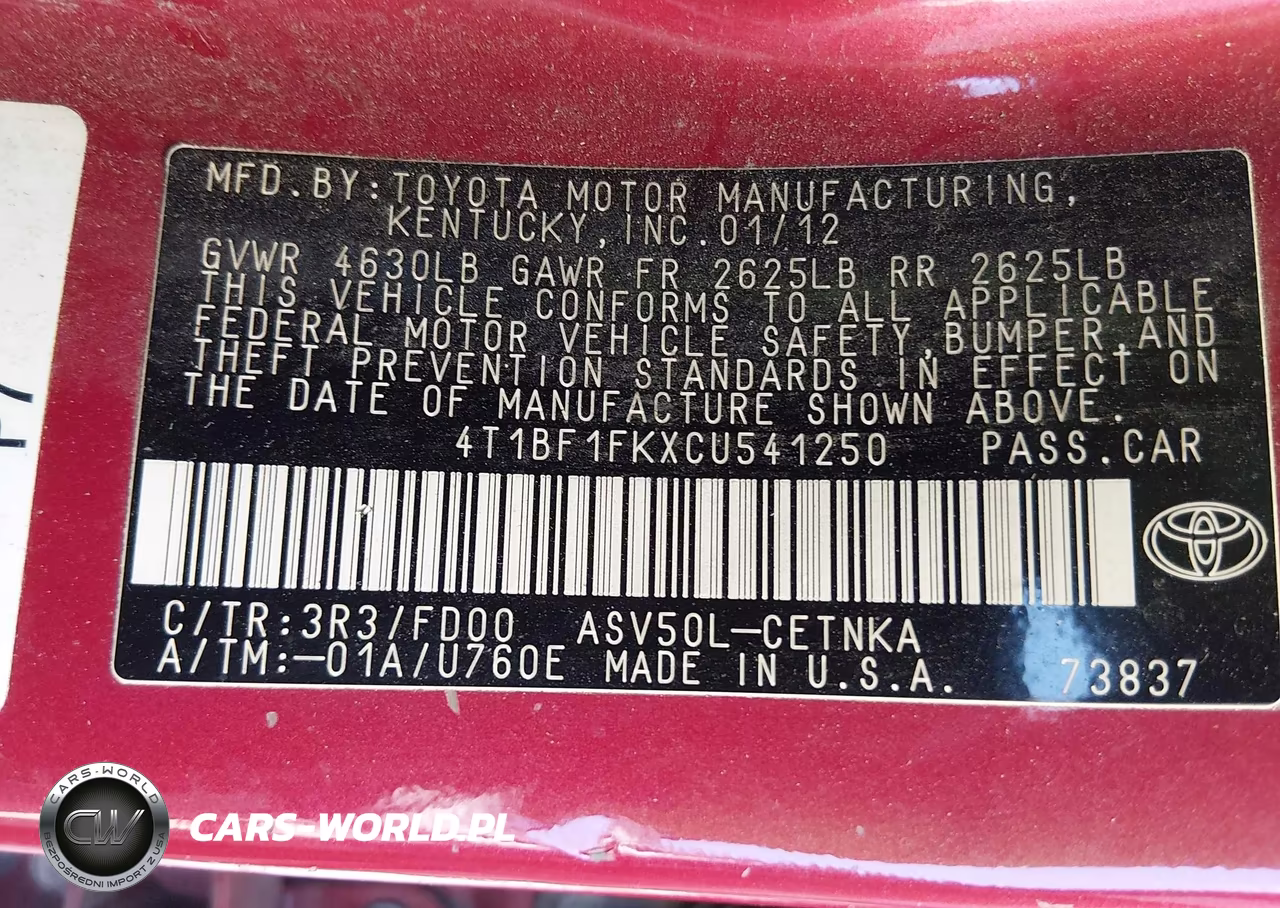 2012 Toyota Camry Le VIN:4T1BF1FKXCU541250 - 9