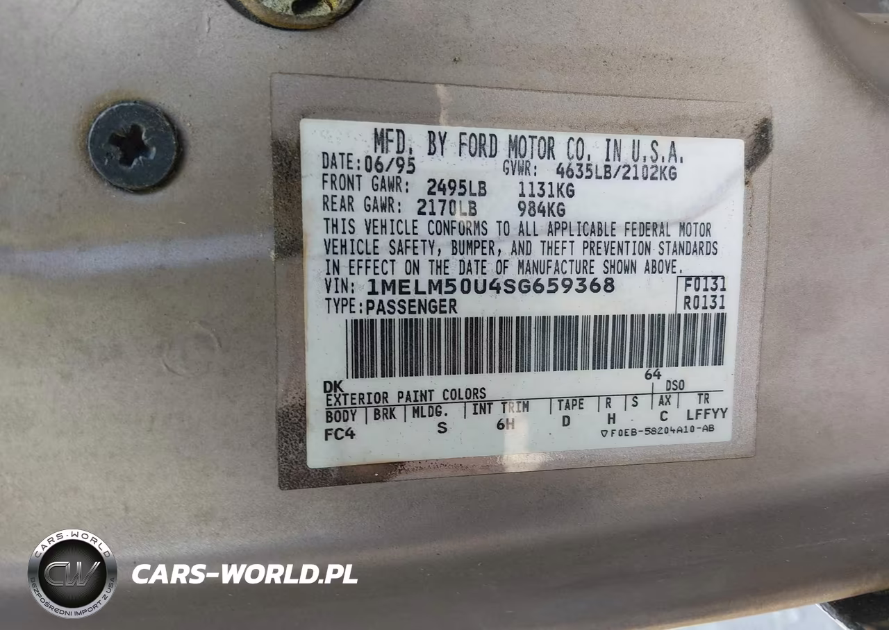 1995 Mercury Sable Gs VIN:1MELM50U4SG659368 - 9